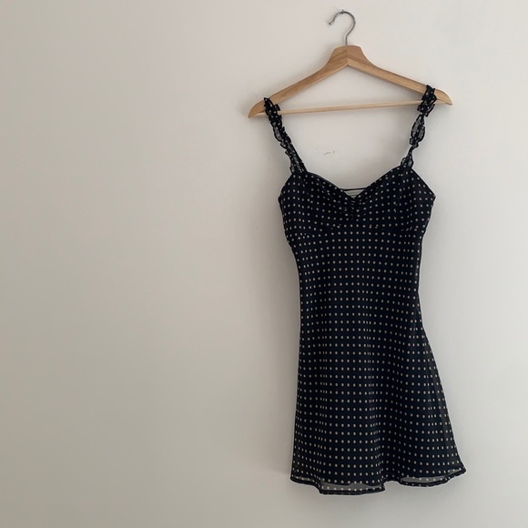 Chiffon summer dress polka dot black Sz S - Picture 3 of 9
